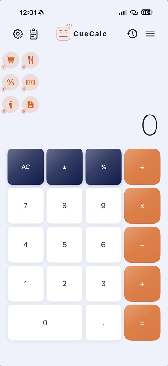CueCalc favorite Cues quick-access bar on iPhone