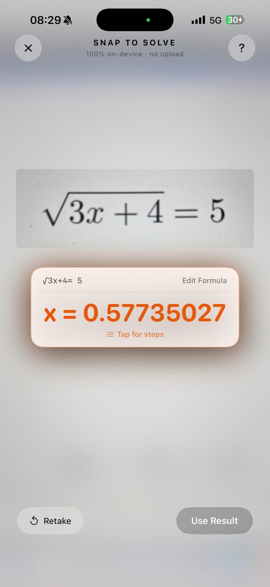 CueCalc AR Math Solver on iPhone