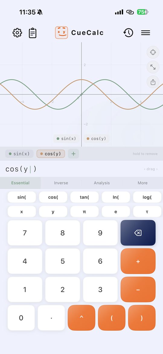 CueCalc Graph mode on iPhone