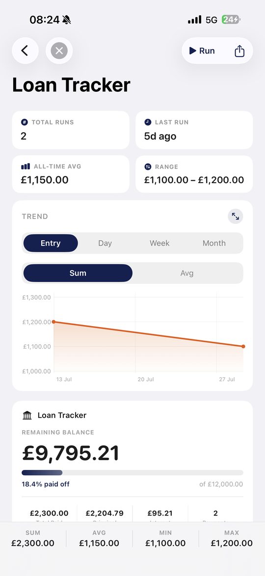CueCalc Loan Tracker on iPhone