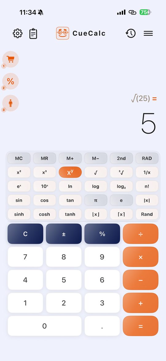 CueCalc Scientific mode on iPhone