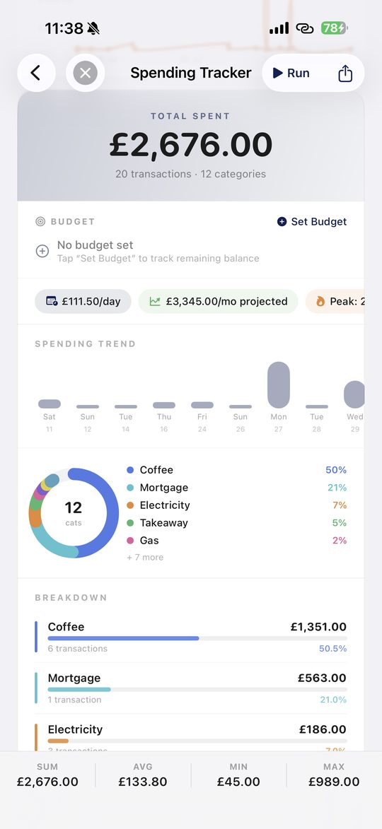 CueCalc Spending Tracker on iPhone